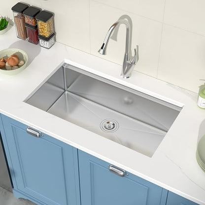 33 Undermount Kitchen Sink Stainless Steel 16 Gauge 33x19x9 Inch Ledge Workstation Single Bowl Kitchen Sink with Round Corners Under Counter Basin