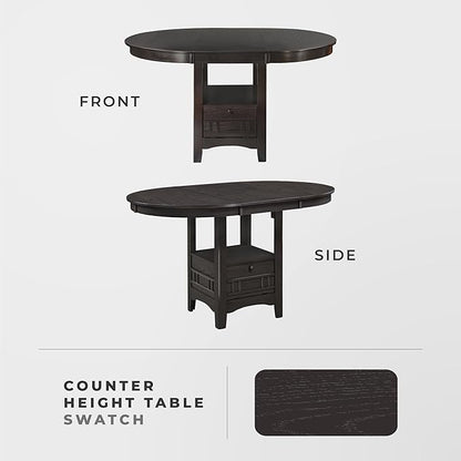Lexicon Meyer 60 Inch Bar Table - Round Counter Height Small Kitchen Table for 2-4, Solid Wood, Oval Extendable Leaf for Small Dining Room, Storage Space, Shelf, Easy Assembly, Dark Cherry Brown