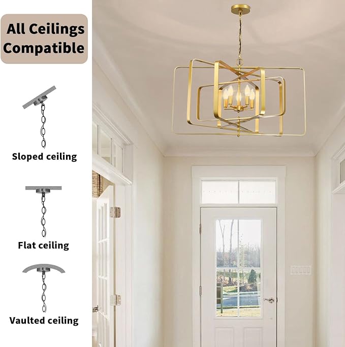 Untrammelife 32" 5-Light Gold Chandelier - Contemporary Rectangle Pendant for Dining Room, Kitchen Island & Foyer, Modern Farmhouse Ceiling Lighting