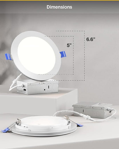 Sunco 6 Pack 6 Inch LED Recessed Light with Night Light, Slim Ceiling Lighting, 1500 Lumens, 15W (110W Equivalent), Selectable CCT 2700K/3000K/4000K/5000K/6000K, Dimmable, Canless with Junction Box.