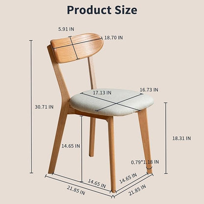 Solid Oak Wood Dining Chairs Set of 6,Mid Century Modern Dining Chairs with Padded Seat - FAS-Grade North American Oak, Ergonomic Curved Backrest, 400 lb Capacity, for Dining Room Kitchen