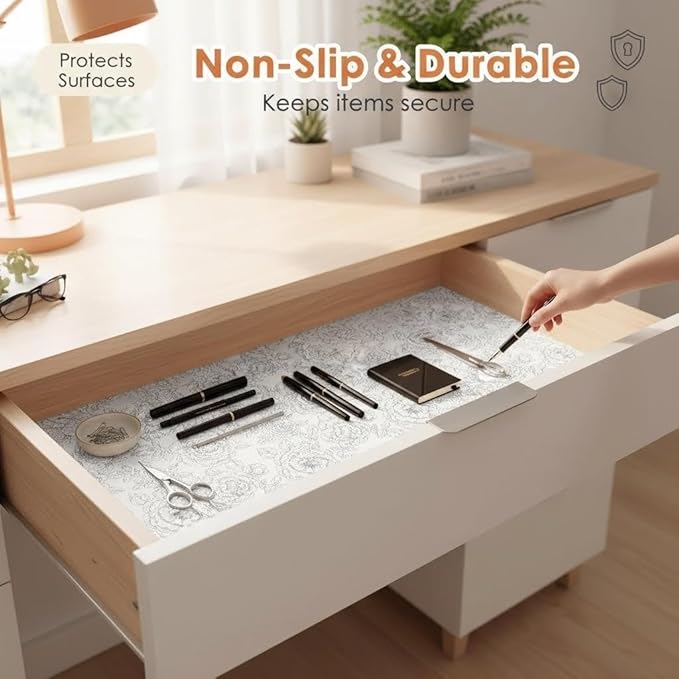 Coavas Shelf and Drawer Liner, Non Slip Extra Grip Non Adhesive Waterproof Thickened Cabinet Mat, Easy Cut for Kitchen Pantry Bathroom Dresser Cupboard (White, 12IN X 20 FT)
