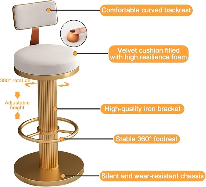 s, Adjustable Counter Height Chairs, Upholstered Chairs for Kitchen Island, Cafe, Pink,White-Sitting Height 6580cm