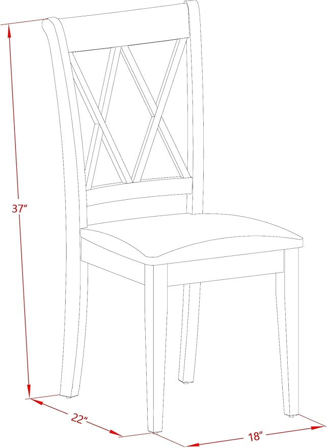 East West Furniture CLC-BLK-W Clarksville Dining Chairs - Double Cross Back Wooden Seat Chairs, Set of 2, Black