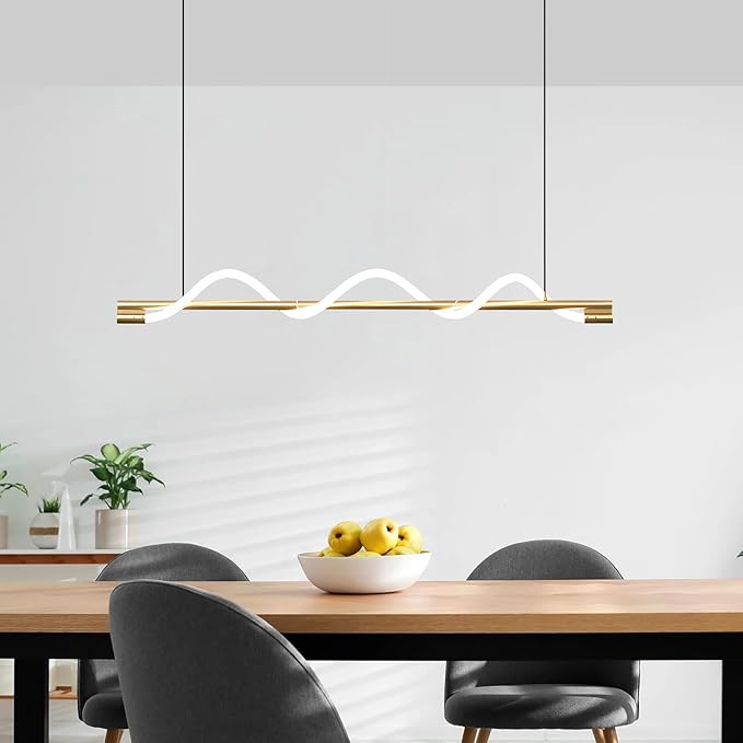 KCO Lighting Modern LED Dining Light Fixtures Ceiling Hanging Linear Pendant Lights Kitchen Island Gold Chandelier Light Fixture Minimalist Linear Pendant Light Dimmable