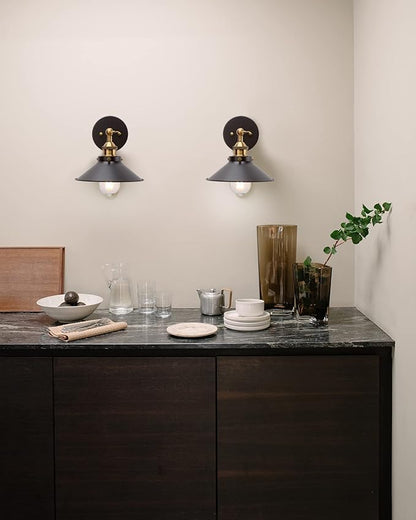 PERMO Vintage Industrial Metal Wall Sconce Lighting 180 Degree Adjustable Wall Lamp (Antique Black)