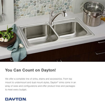 Dayton Stainless Steel 33" x 21-1/4" x 8-1/16", 5-Hole Equal Double Bowl Drop-in Sink