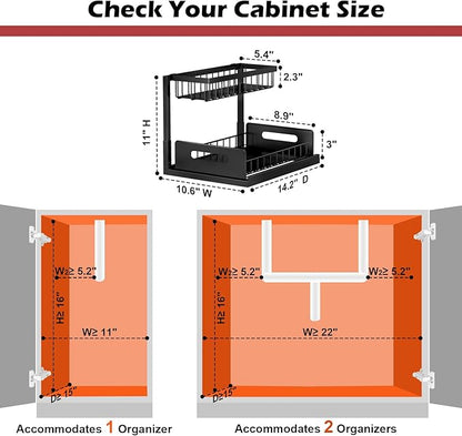 REALINN Under Sink Organizer, Pull Out Cabinet Storage 2 Tier Slide Out Sink Shelf, Kitchen Organizers and Storage, Black, 1 Pack