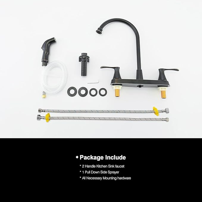 Oil-Rubbed-Bronze Kitchen Faucet with Side Sprayer, Bronze 2-Handle Faucet for 4 Holes Kitchen Sink