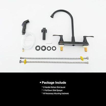 Oil-Rubbed-Bronze Kitchen Faucet with Side Sprayer, Bronze 2-Handle Faucet for 4 Holes Kitchen Sink