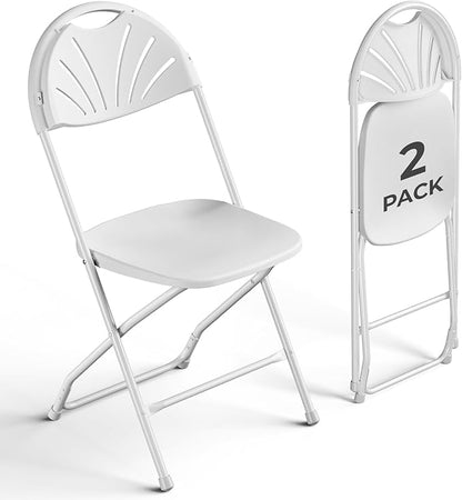 2 Pack White Plastic Folding Chairs, Outdoor Portable Folding Chair with Steel Frame, 400lbs Capacity Stackable Foldable Chairs for Patio, Garden, Picnic, Kitchen, Events