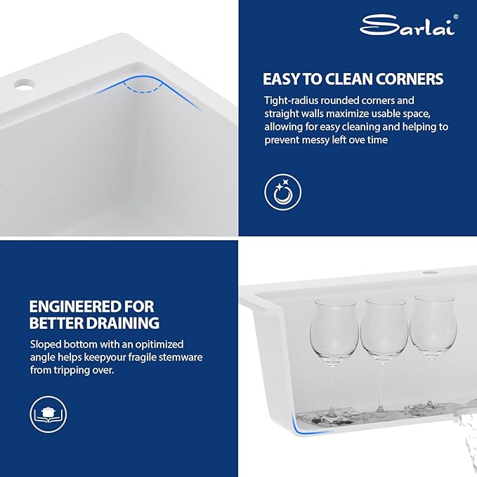 Sarlai 33 Granite Composite Kitchen Sink - 33 x22 Inch Granite Drop In Kitchen Sink Topmount Ledge Workstation White Sinks Quartz Classic Above Counter Single Bowl Basin With Accessories