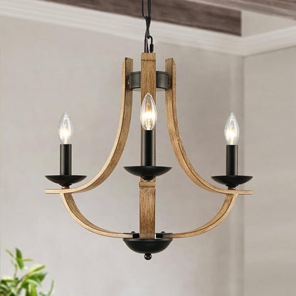 LAMPKEDUO Farmhouse Chandelier for Dining Room 3-Light 19" Wide Adjustable Kitchen Island Pendant Lighting, Rustic Hanging Light Fixture for Entryway Foyer Bedroom Living Room,