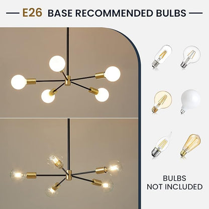 RUIYEY Modern Sputnik Light Fixture,Semi Flush Mount Ceiling Light Black and Gold Mid Century Chandeliers for Bedroom,Dining Room,Kitchen Island,Living Room,Bedroom,Farmhouse
