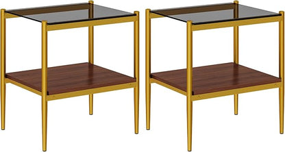 Set of 2 Glass End Table, 2-Layer Glass Living Room Table, Modern Tea Table Side Tables for Home Office Furniture
