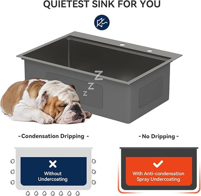 Lordear 30 Inch Black Kitchen Sink Single Bowl Workstation Sinks 16 Gauge All In One 30x22 Kitchen Sinks Stainless Steel Gunmetal Black Sink 30"