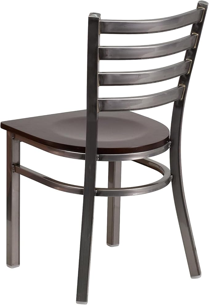 Flash Furniture HERCULES Series Clear Coated Ladder Back Metal Restaurant Chair - Walnut Wood Seat