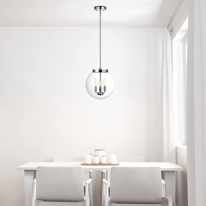 Globe Electric 60887 Sevda 3-Light Chandelier, Chrome, Clear Glass Shade, Bulb Not Included