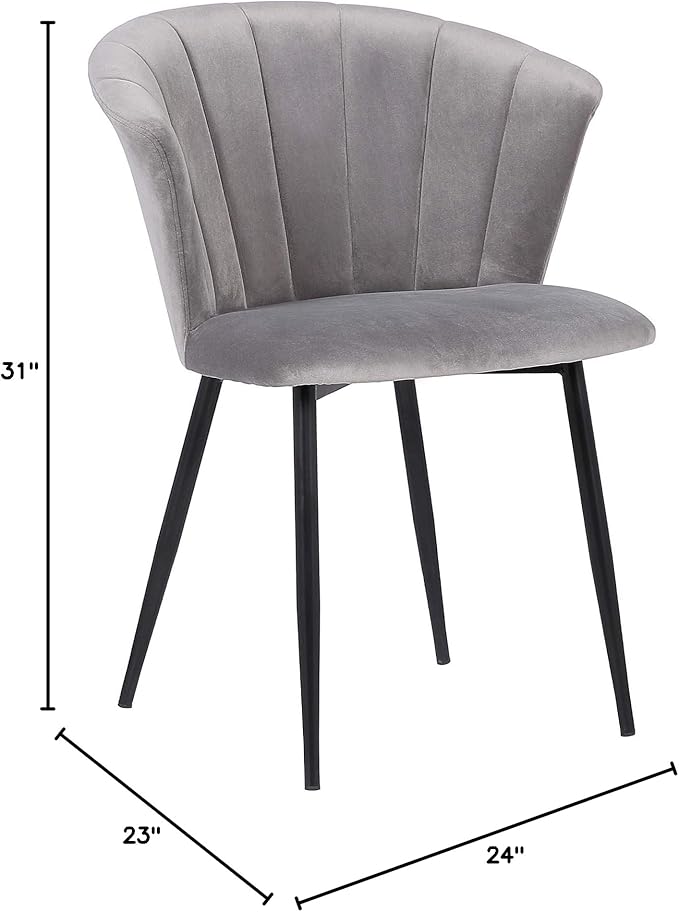 Armen Living Lulu Contemporary Velvet Dining Room Kitchen Accent Chair, 31 Inch Height, Grey and Black