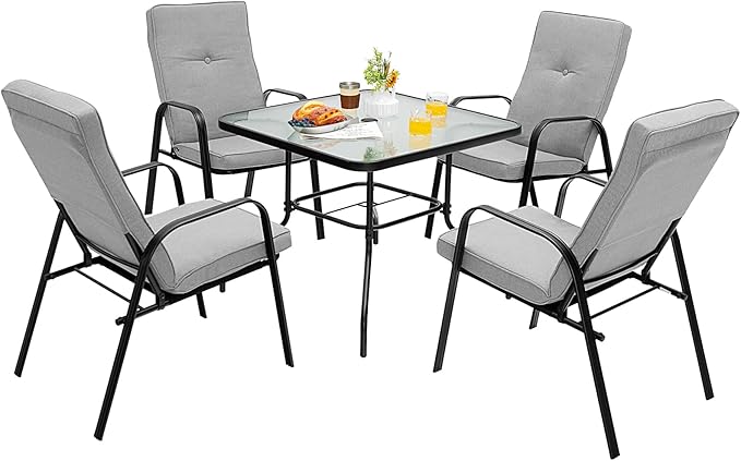 Giantex 35" Patio Table for 4 Persons, Metal Square Dining Table W/Tempered Glass Tabletop & Umbrella Hole (1 Patio Table)