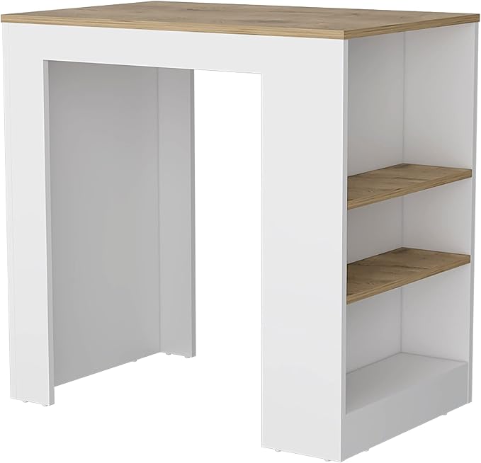 GOWE Kitchen Island, Kitchen Bar Table 36" H, with 3-Side Shelves, White/Macadamia