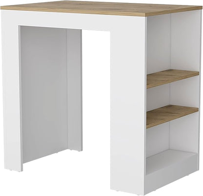 GOWE Kitchen Island, Kitchen Bar Table 36" H, with 3-Side Shelves, White/Macadamia