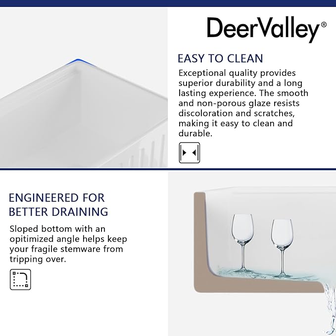 DeerValley Ceramic Farmhouse Workstation Sinks 33 inch, White Farmhouse Kitchen Sink, Reversible Apron Front Kitchen Sink Single Bowl with Grid, Sink Strainer & Workstation Accessories