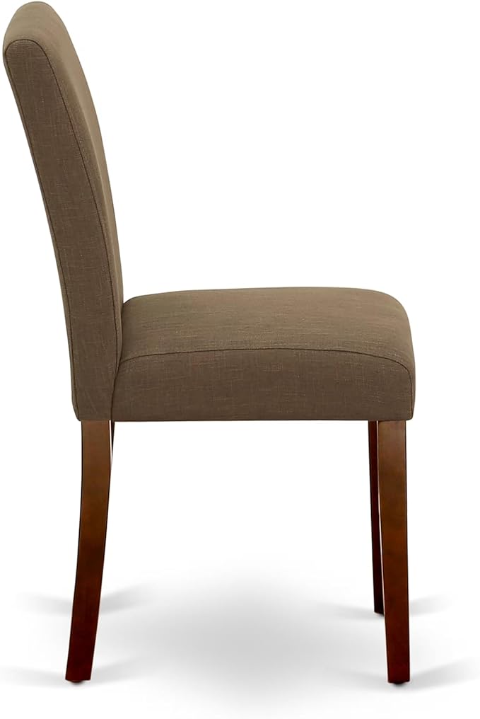 East West Furniture ABP3T18 Abbott Parson Dining Chairs - Coffee Linen Fabric Padded Chairs, Set of 2, Mahogany