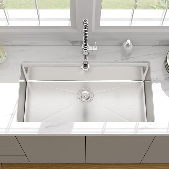 36 In Undermount Kitchen Sink - Beslend 36 Undermount Kitchen Sinks Workstation Stainless Steel 16 Gauge Single Bowl 10 Inch Deep Ledge Basin 36x19x10 Inch