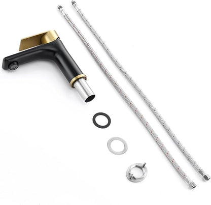 SUMERAIN Modern 304 Stainless Steel Bathroom Faucet Lead-Free Vanity Sink Faucet Black&Gold Single Handle Washbasin Faucet
