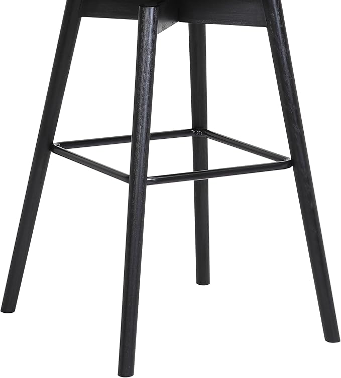 Armen Living Sicily Modern Farmhouse 30" Seat Height Swivel Black Wood Bar Stool for Kitchen Island Counter in Light Gray Fabric