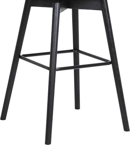 Armen Living Sicily Modern Farmhouse 26" Seat Height Swivel Black Wood Bar Stool for Kitchen Island Counter in Light Gray Fabric