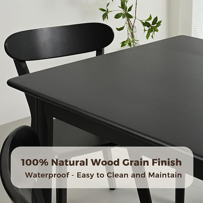 DELAVIN 59" Large Solid Wood Dining Table for 4-6 People, Mid Century Modern Oak Dining Room Table, Farmhouse Rectangular Kitchen Table for Dining Room, Living Room, Easy Assembly, Black