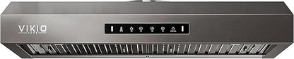 VIKIO HOME 30 inch Range Hood Stainless Steel(PVD), Black Stove Hood with 1200 CFM with 1.5 Sones Quiet,3 Speed Exhaust Fan Hood Vents for Kitchen,Under Cabinet Range Hood with GU10 LED Lights