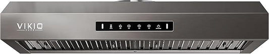 VIKIO HOME 30 inch Range Hood Stainless Steel(PVD), Black Stove Hood with 1200 CFM with 1.5 Sones Quiet,3 Speed Exhaust Fan Hood Vents for Kitchen,Under Cabinet Range Hood with GU10 LED Lights