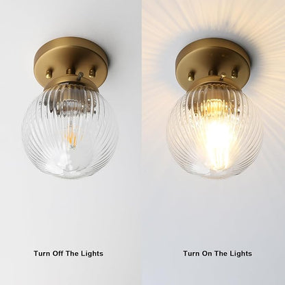 Yosoan 1-Light Indoor Flush Mount Hallway Ceiling Light, Single Modern Hardwired Vintage Industrial Retro Textured Striped Round Shade Farmhouse Lamp for Corridor Kitchen Bathroom Bedroom(Antique)