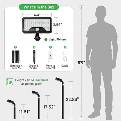 Solar Motion Sensor Pathway Lights - Warm & Daylight Selectable Path Light 3 Modes, IP65 Waterproof Black LED Garden Lighting with Remote Control for Outside Landscape Walkway (4 Pack)