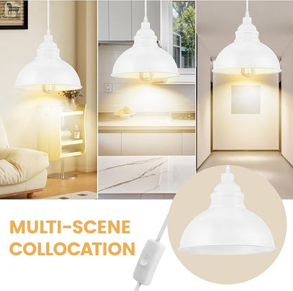 Plug in Pendant Light, 15FT Hanging Lights, On/Off Switch, Industrial Pendant Light with Plug in Cord, Metal Hanging Lamps for Living Room, Kitchen, Dining Room White