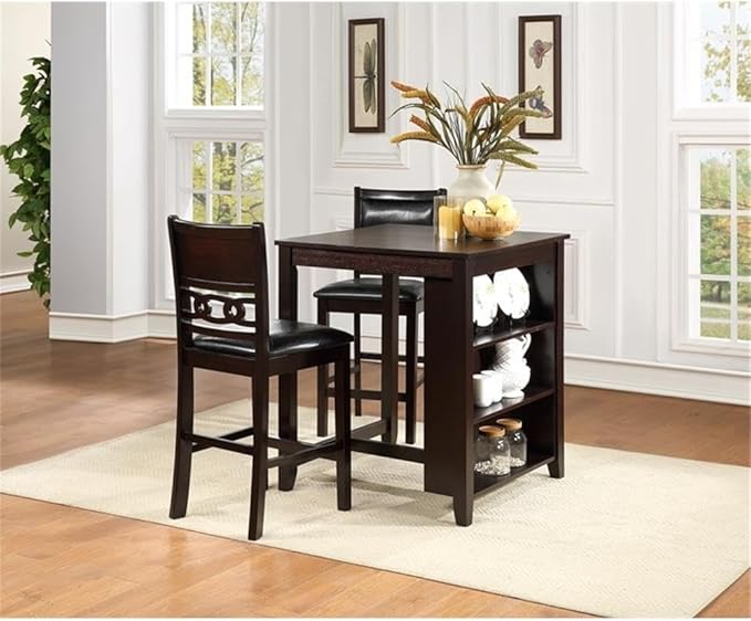New Classic Furniture Gia Counter Table with Two Chairs and Storage Shelf, 30-Inch, Ebony