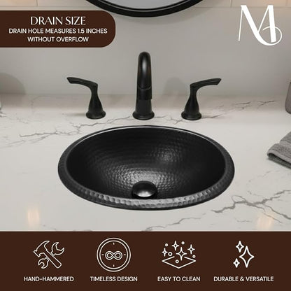 Monarch Abode Bathroom Sink – 17-Inch Oval Drop In Bathroom Sink, Top Mount Hand Hammered Matte Black Vanity Sinks for Countertop, Powder Room, Guest Bath or Restroom, Drop in Sinks for Bathrooms