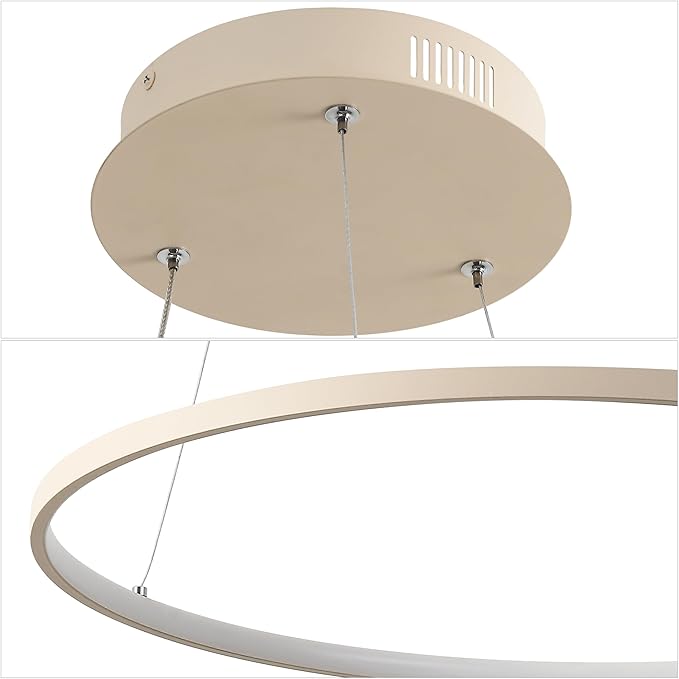 JONATHAN Y 35" Beige Modern Integrated LED Pendant Light, Dimmable Round Hoop Chandelier for Kitchen Island, Dining Room, Adjustable Height Metal Hanging Light (JYL7220H)