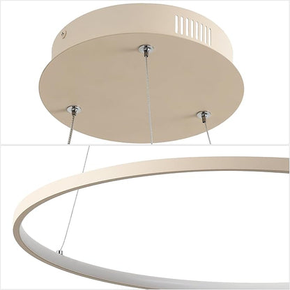 JONATHAN Y 15.75" Beige Modern Integrated LED Pendant Light, Dimmable Round Hoop Chandelier for Kitchen Island, Dining Room, Adjustable Height Metal Hanging Light (JYL7202H)
