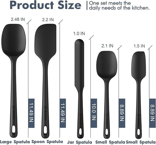 ChefAide 5 Pieces Silicone Spatula Set, Food Grade Rubber Spatula, Upgrade Strong Handle with Ergonomic Grip, Heat Resistant Up to 600°F for Nonstick Cookware, Cooking