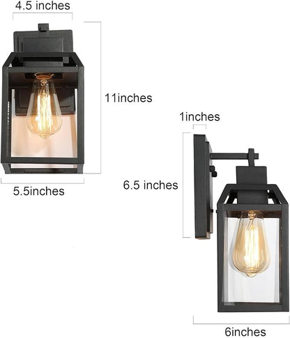 Black Outdoor Wall Lights, Farmhouse Exterior Wall Sconces Light Fixture with Clear Glass, Modern Square Waterproof Lanterns for Front Door, Entry, Porch, Patio, and Gazebo