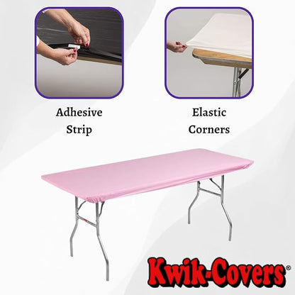 Kwik-Covers 6' Rectangle Plastic Table Covers 30" x 72", Bundle of 5 (Pink)