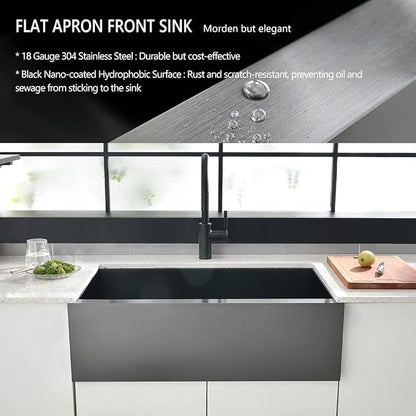 30x20 Black Undermount Farm House Sink, Gabhar 30 Inch 16Gauge Black Stainless Steel Single Bowl Apron Front Farmer Kitchen Sink
