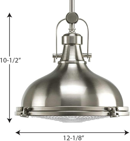 Progress Lighting 1-Light Fresnel Glass Coastal Pendant Light, Fresnel Lens Collection , Indoor, P5188-09, Brushed Nickel