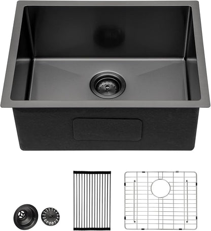 Lordear 23 Black Kitchen Sink Undermount 23x18 Inch Undermount Bar Sink Gunmetal Black 16 Gauge Stainless Steel Single Bowl Handmade Kitchen Sinks Basin