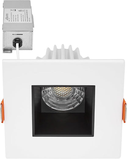Maxxima 2 in. Ultra-Thin Recessed Anti-Glare LED Downlight - Canless IC Rated, 500 Lumens, 5 Color Temperature Selectable 2700K/3000K/3500K/4000K/5000K, Dimmable Square White Trim Black Baffle, 90 CRI