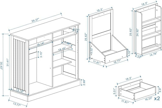 Ball & Cast Kitchen Trash Can Storage Cabinet with 2 Drawers & 1 Tilt Out Trash Cabinet & 1 Door with Storage Rack & 2 Shelves,Wooden Trash Can for Kitchen, Bathroom and Living Room